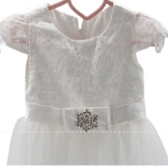 GIRL'S PARTY DRESS SZ 12 Y white lace embellished short sleeve flower maxi 0B2 - Picture 3 of 7